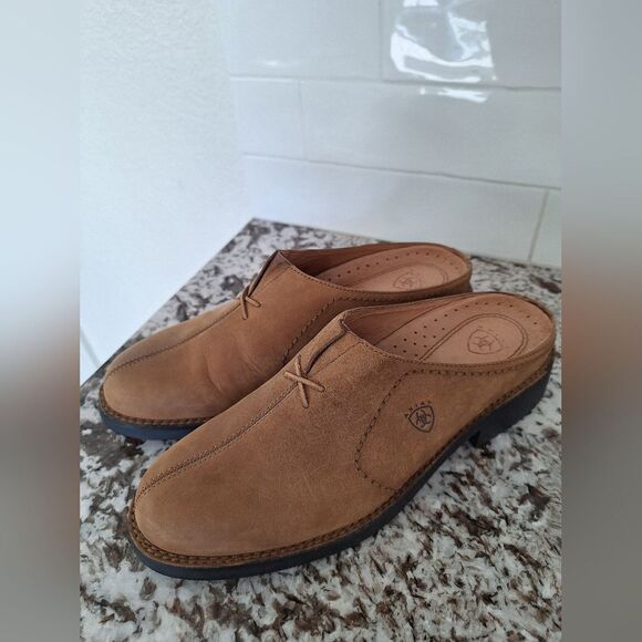 Womens Ariat Tan Leather Mules Shoes Clogs Slip-On  9.5 - Picture 5 of 8